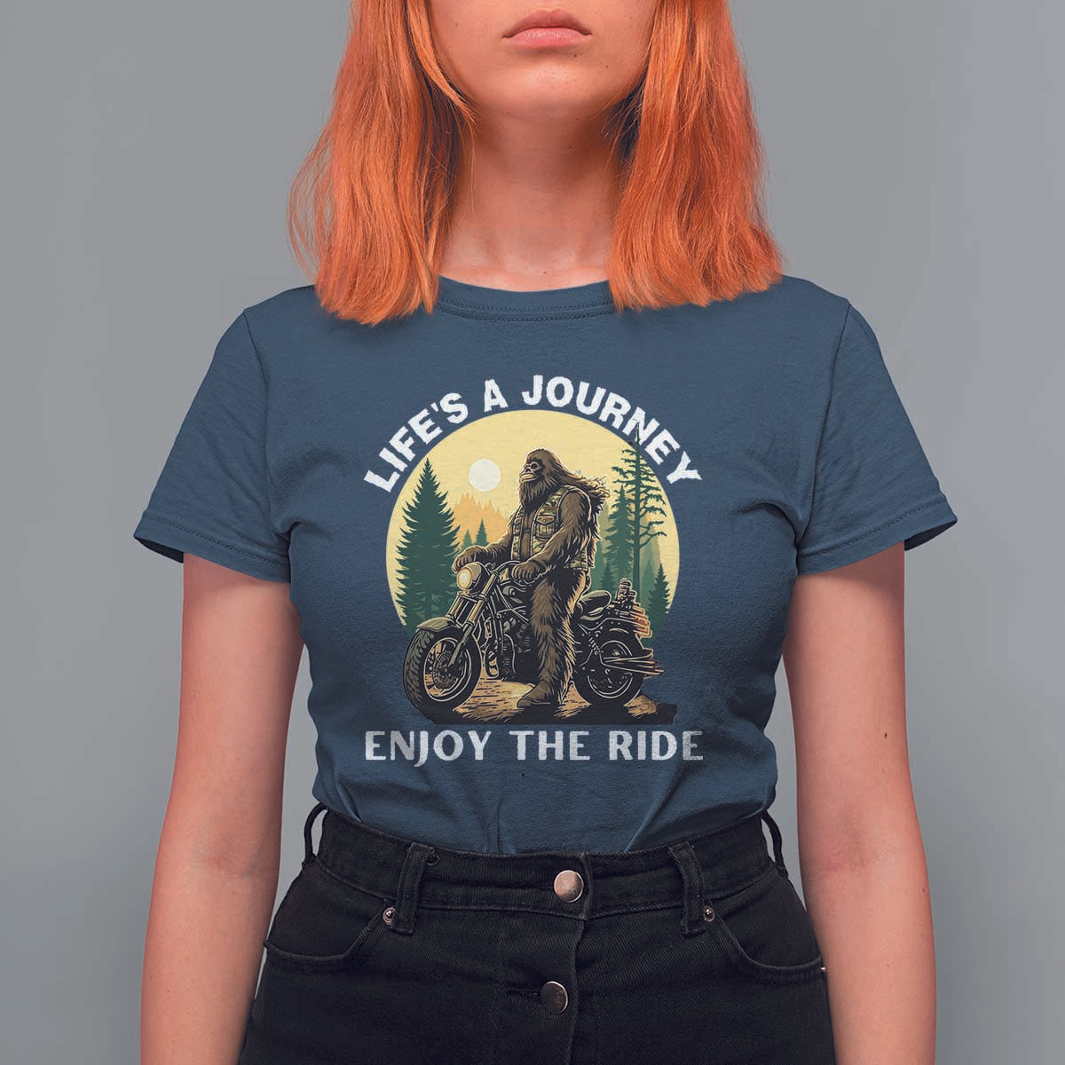 Motorcycle Bigfoot Sasquatch T Shirt For Women Life Is A Journey Enjoy The Ride - Wonder Print Shop