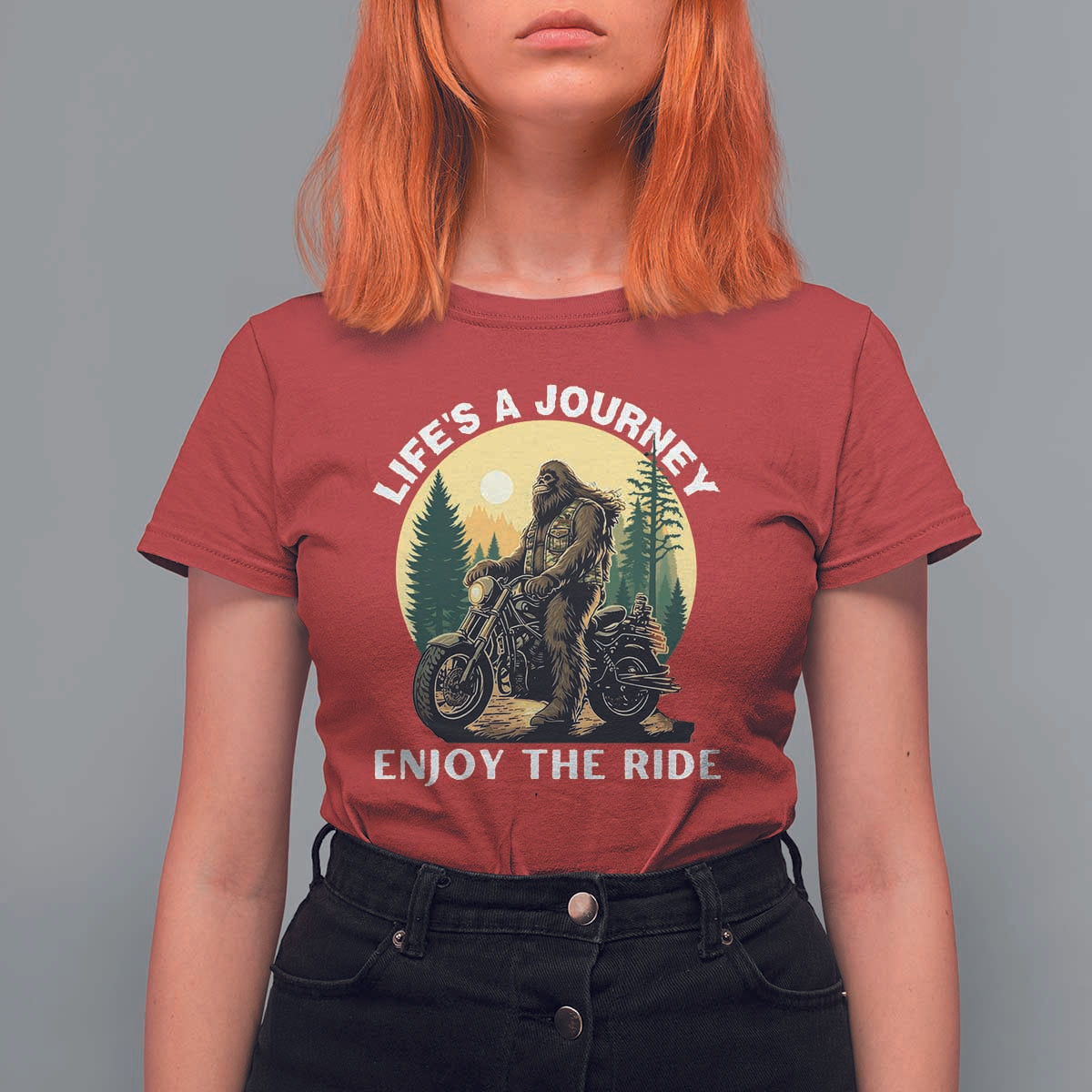 Motorcycle Bigfoot Sasquatch T Shirt For Women Life Is A Journey Enjoy The Ride - Wonder Print Shop