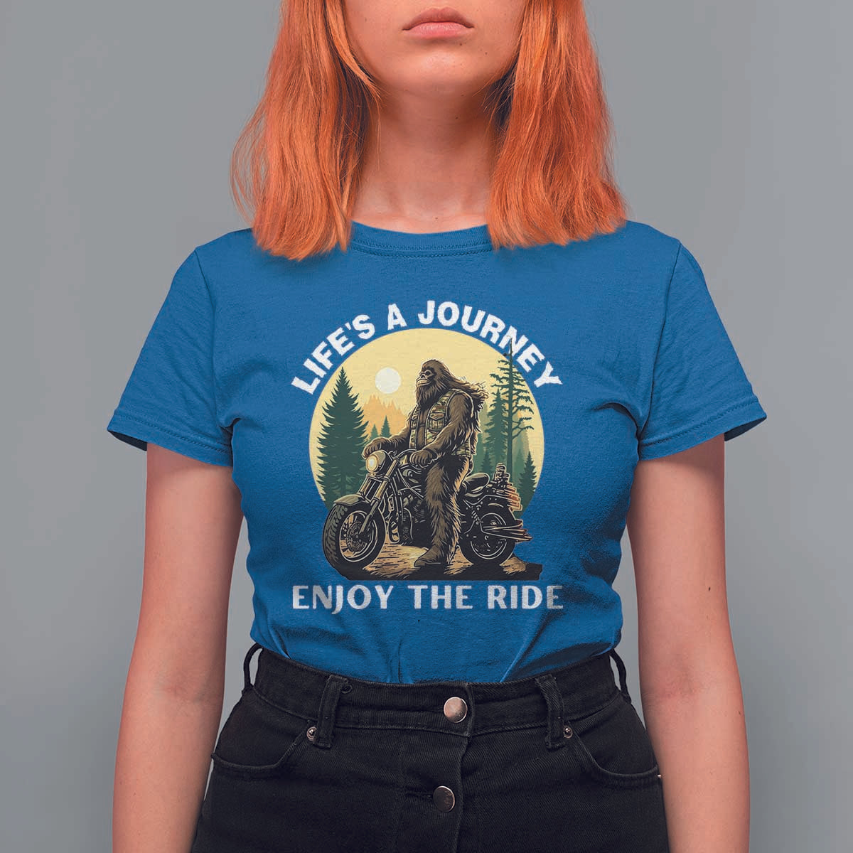 Motorcycle Bigfoot Sasquatch T Shirt For Women Life Is A Journey Enjoy The Ride - Wonder Print Shop