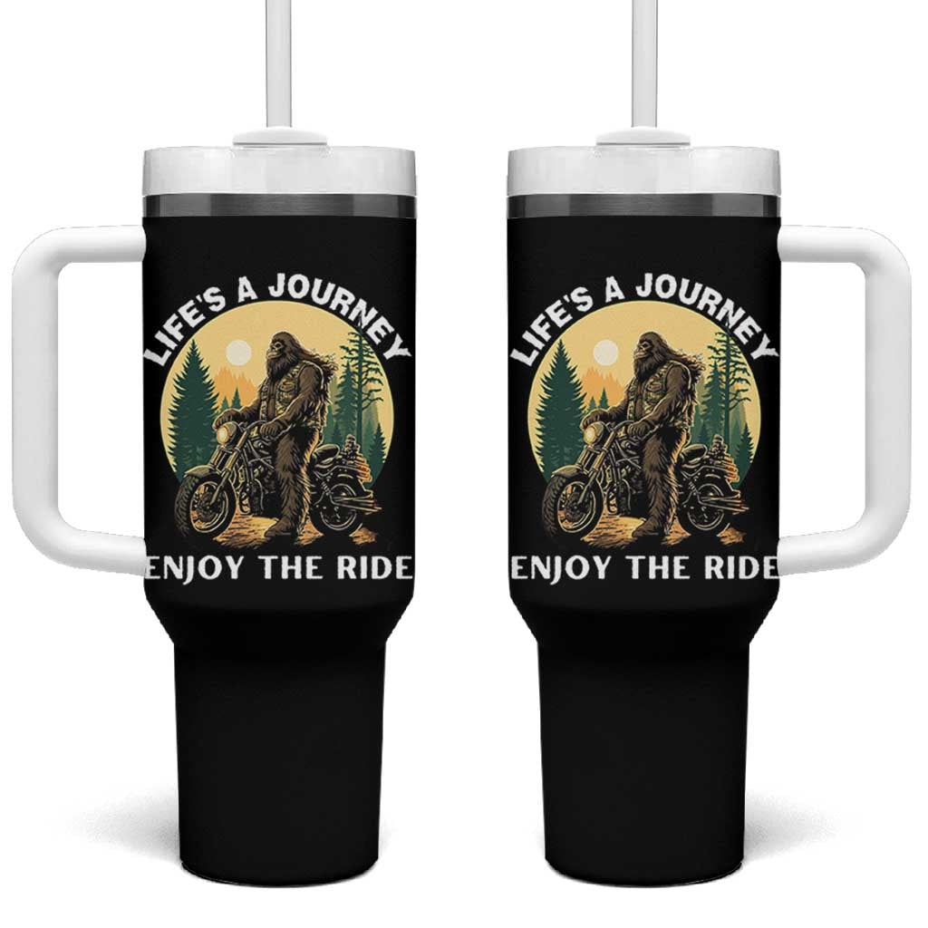 Motorcycle Bigfoot Sasquatch Tumbler With Handle Life Is A Journey Enjoy The Ride