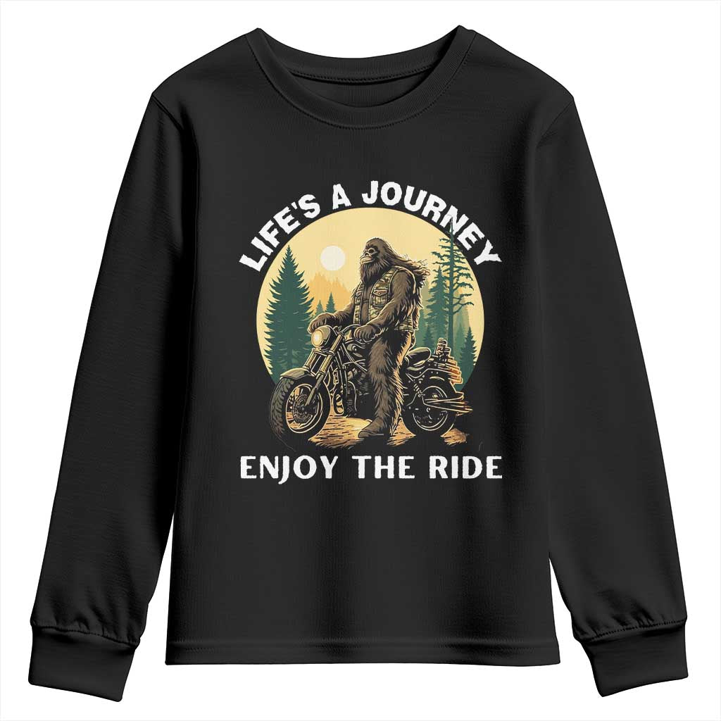 Motorcycle Bigfoot Sasquatch Youth Sweatshirt Life Is A Journey Enjoy The Ride - Wonder Print Shop