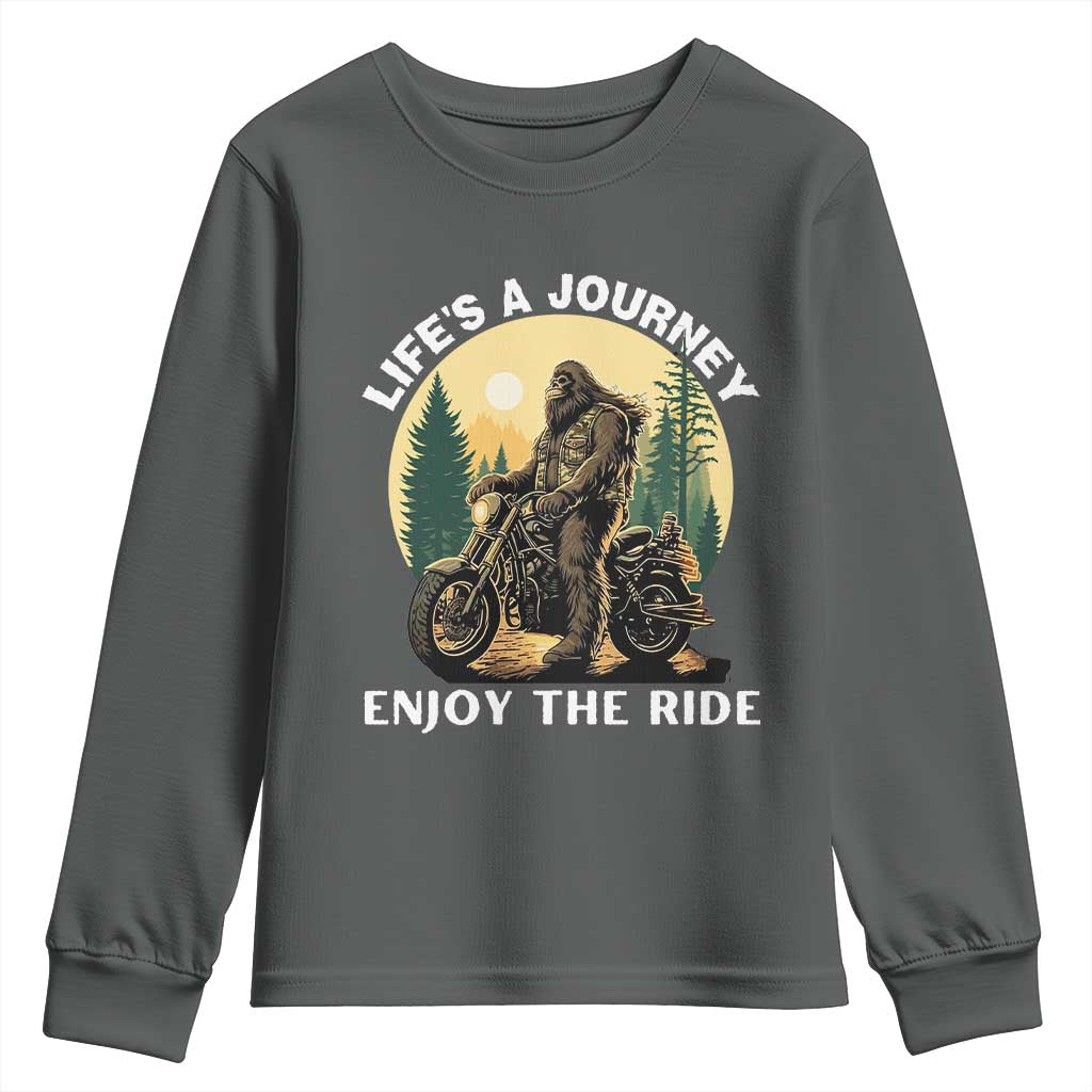Motorcycle Bigfoot Sasquatch Youth Sweatshirt Life Is A Journey Enjoy The Ride - Wonder Print Shop