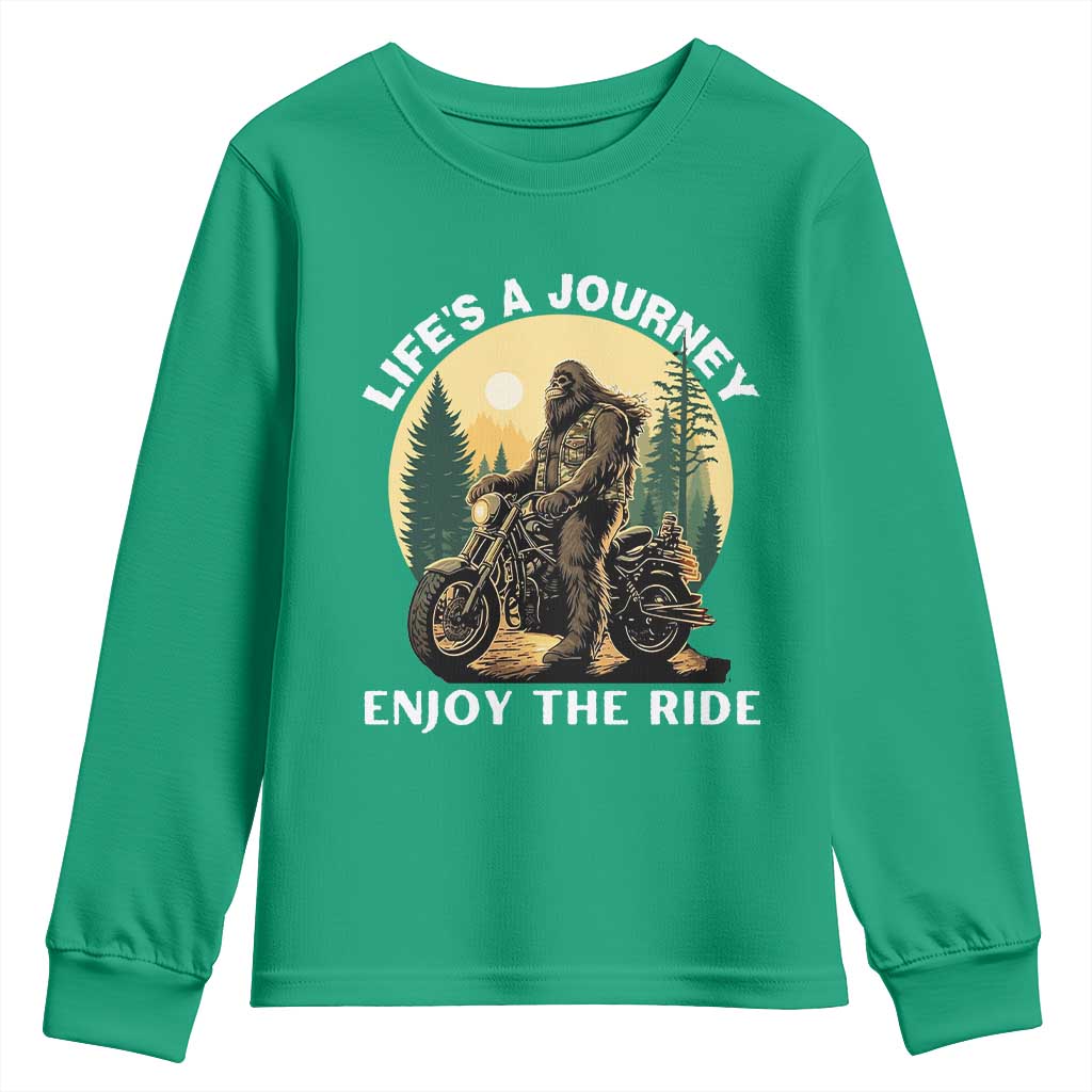 Motorcycle Bigfoot Sasquatch Youth Sweatshirt Life Is A Journey Enjoy The Ride - Wonder Print Shop