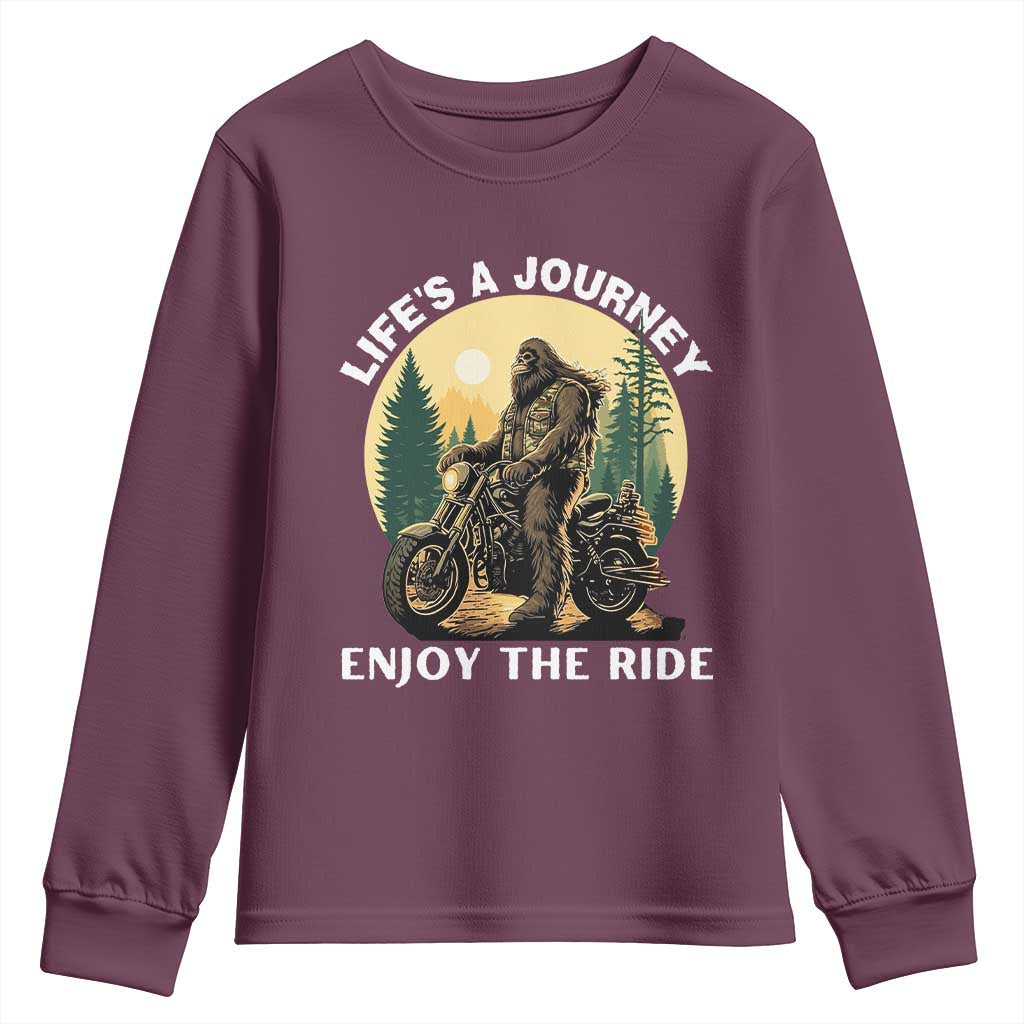 Motorcycle Bigfoot Sasquatch Youth Sweatshirt Life Is A Journey Enjoy The Ride - Wonder Print Shop
