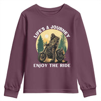 Motorcycle Bigfoot Sasquatch Youth Sweatshirt Life Is A Journey Enjoy The Ride - Wonder Print Shop