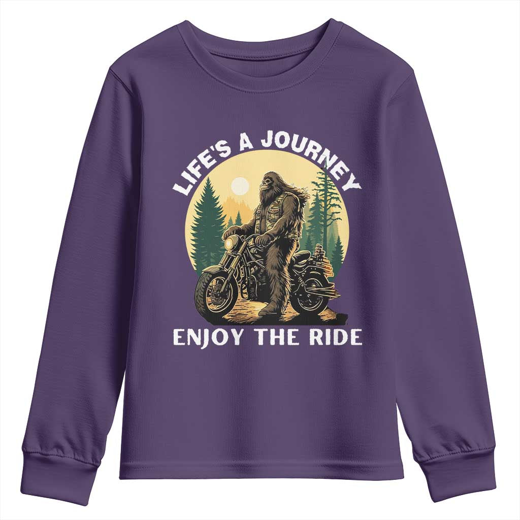 Motorcycle Bigfoot Sasquatch Youth Sweatshirt Life Is A Journey Enjoy The Ride - Wonder Print Shop
