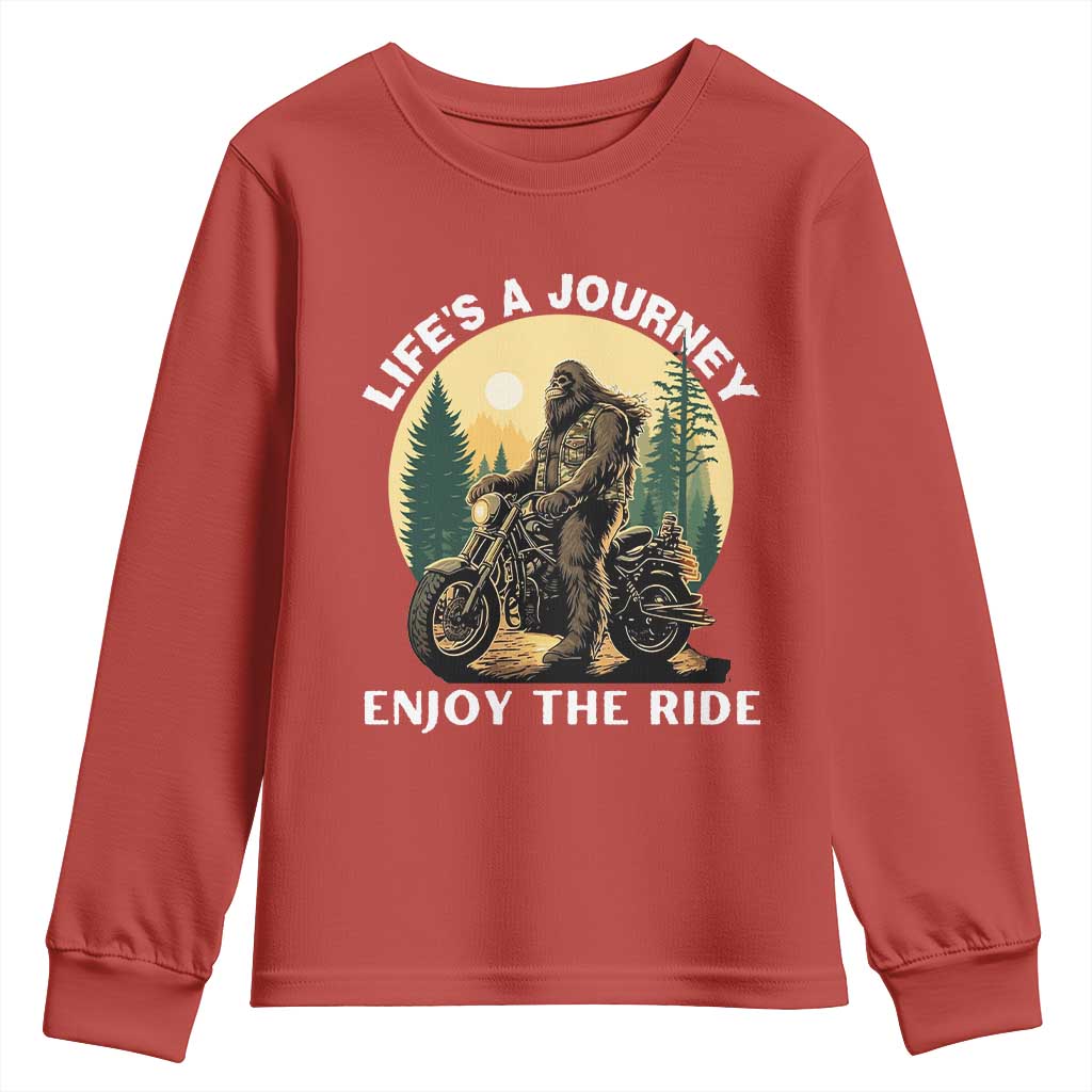 Motorcycle Bigfoot Sasquatch Youth Sweatshirt Life Is A Journey Enjoy The Ride - Wonder Print Shop