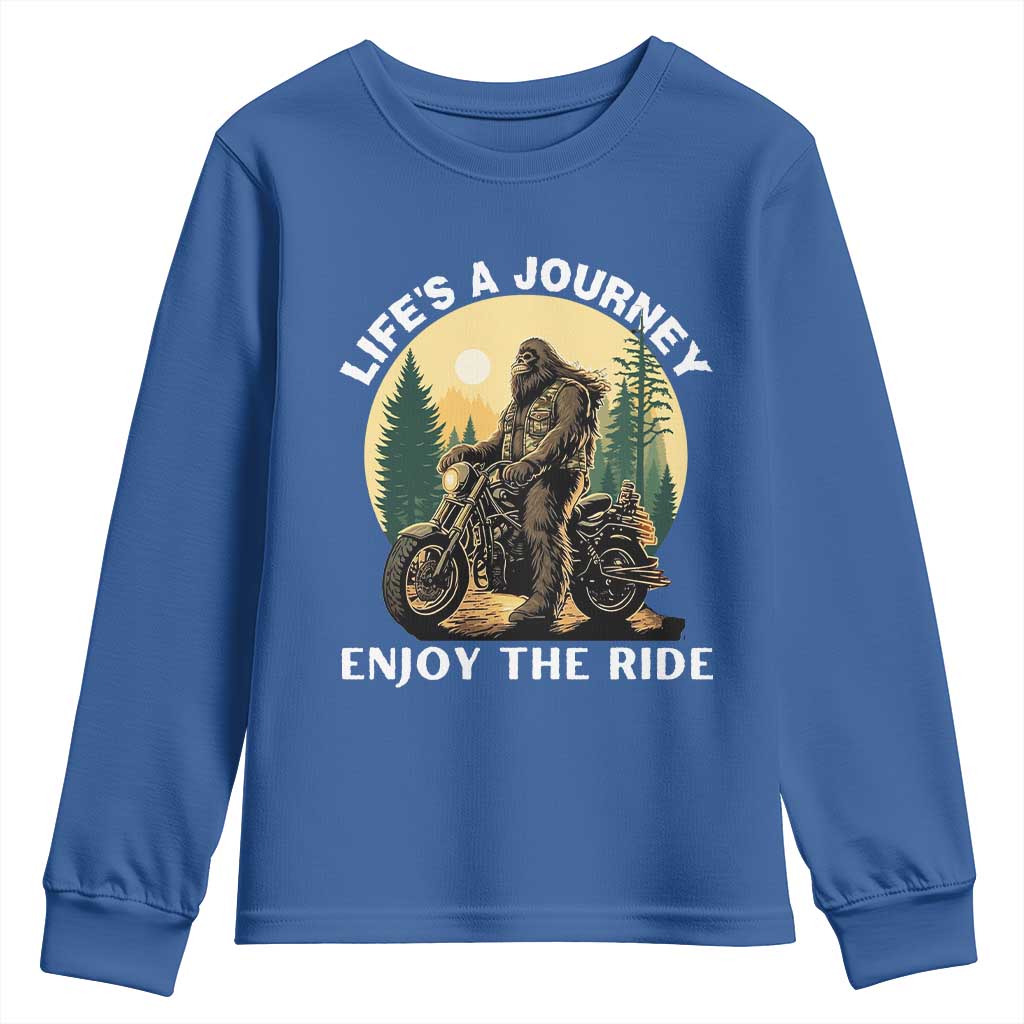 Motorcycle Bigfoot Sasquatch Youth Sweatshirt Life Is A Journey Enjoy The Ride - Wonder Print Shop