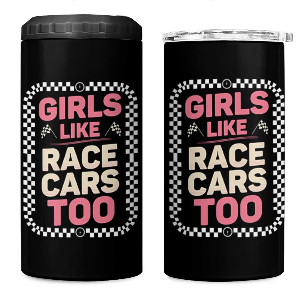 Racing Girl 4 in 1 Can Cooler Tumbler Girls Like Race Cars Too