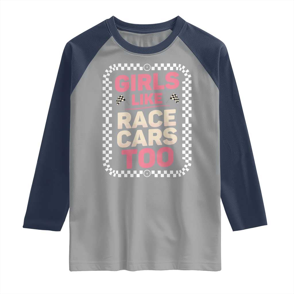 Racing Girl Raglan Shirt Girls Like Race Cars Too - Wonder Print Shop