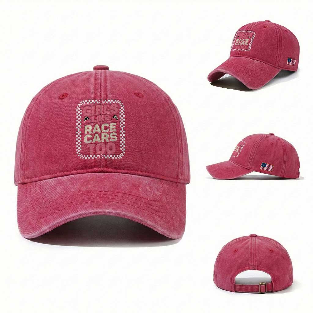 Racing Girl Washed Cotton Baseball Cap Girls Like Race Cars Too
