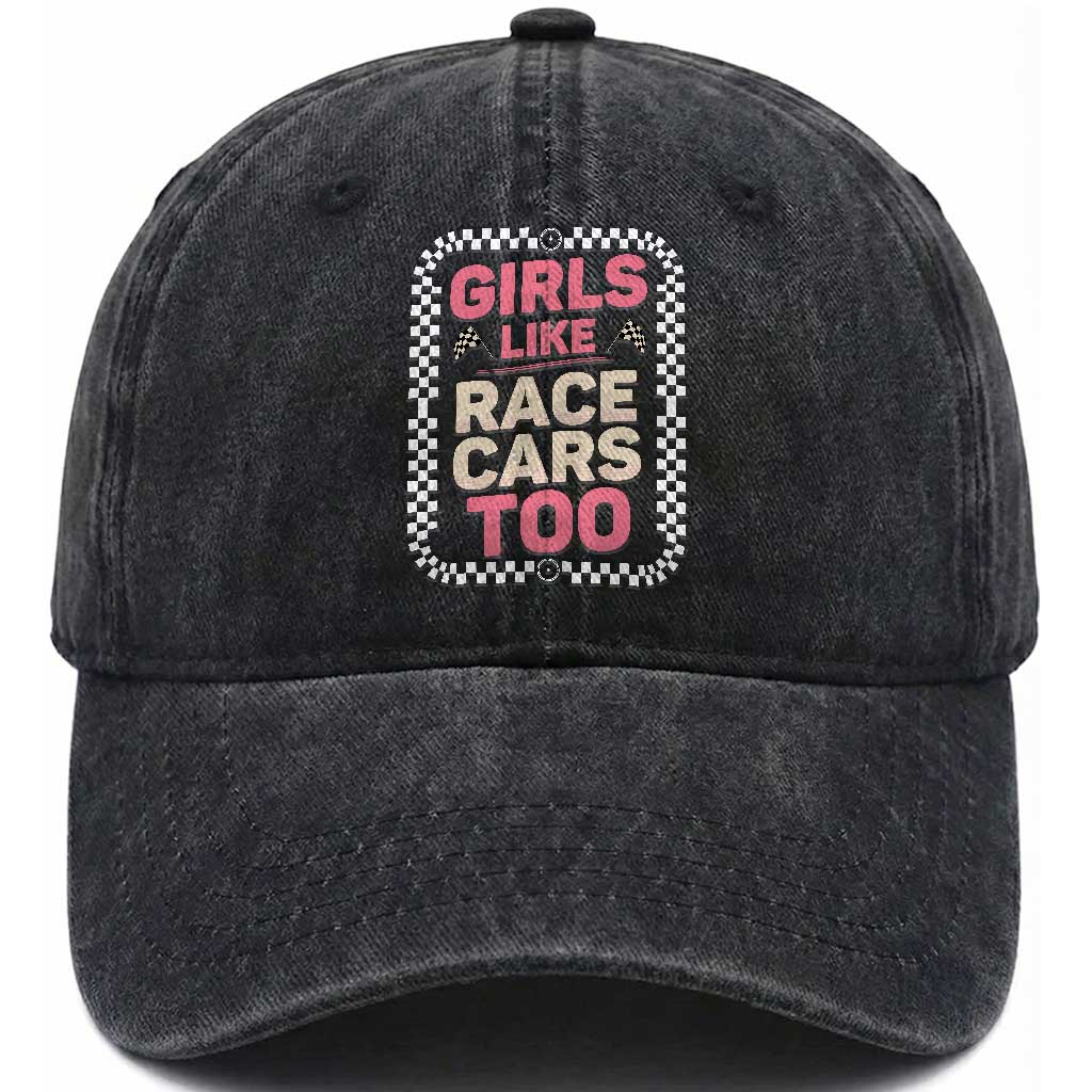 Racing Girl Washed Cotton Baseball Cap Girls Like Race Cars Too