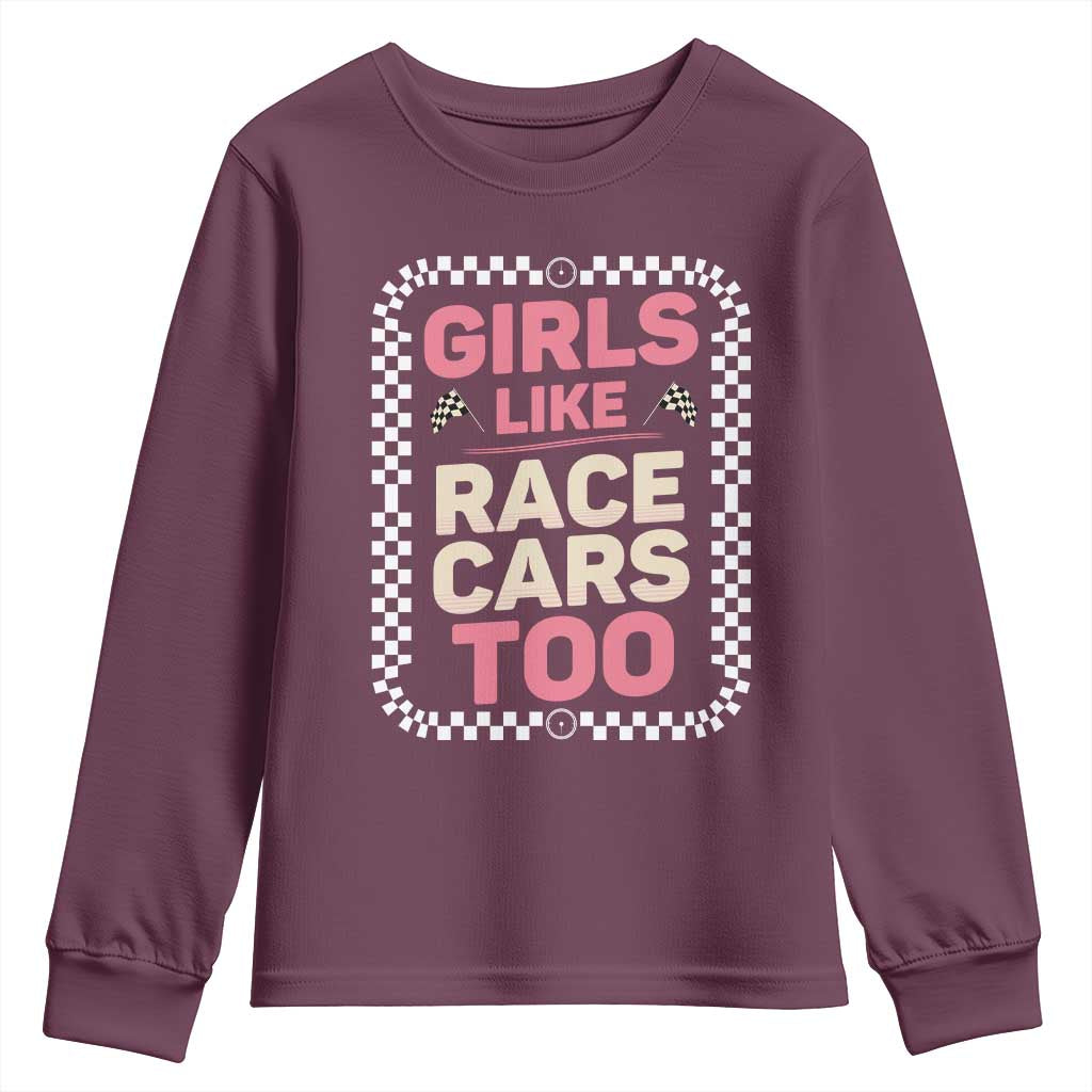 Racing Girl Youth Sweatshirt Girls Like Race Cars Too - Wonder Print Shop