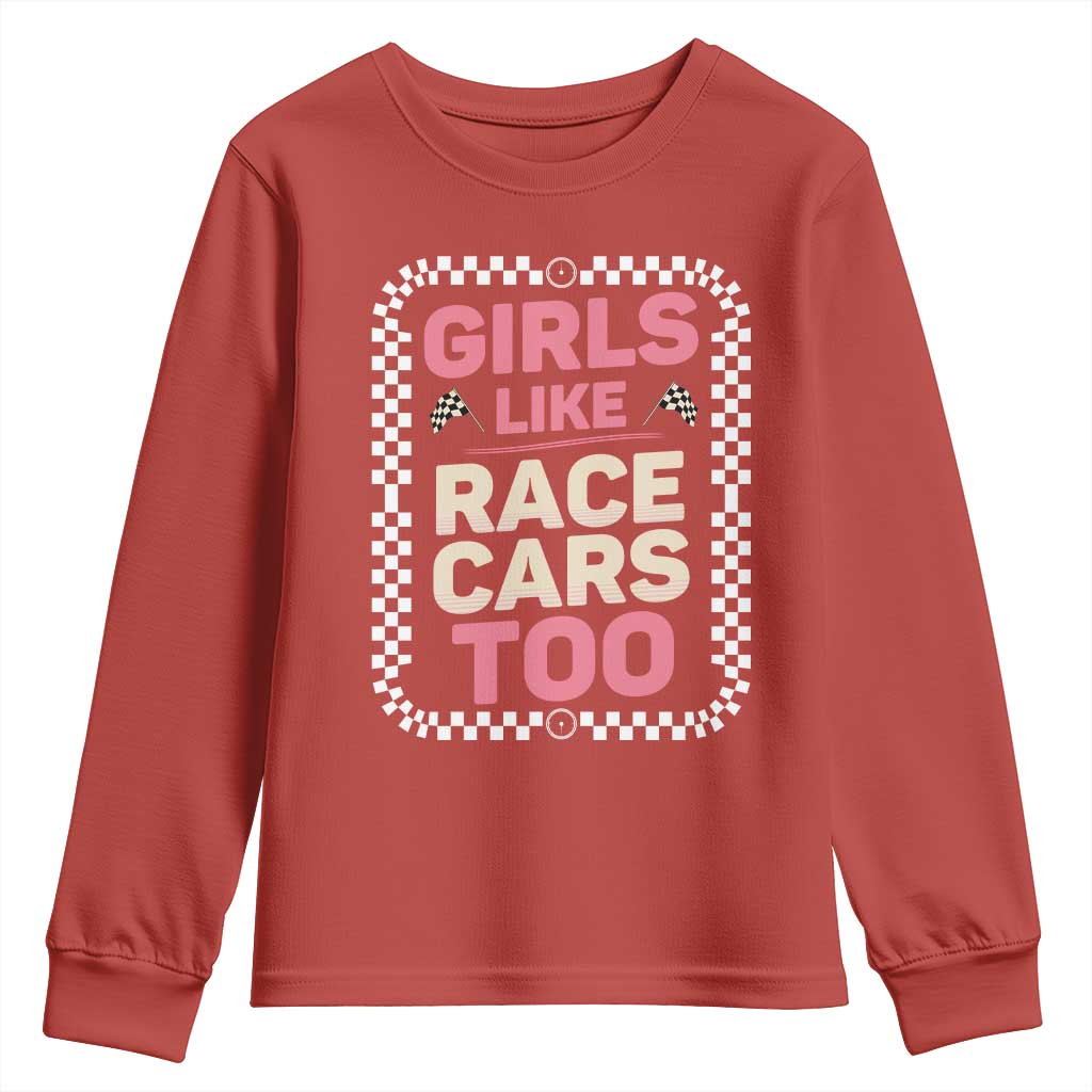 Racing Girl Youth Sweatshirt Girls Like Race Cars Too - Wonder Print Shop