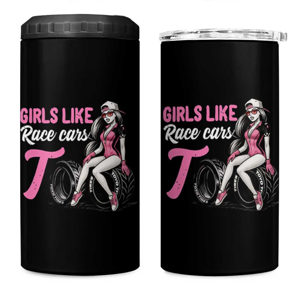Racing Car Girl 4 in 1 Can Cooler Tumbler Girls Like Race Cars Too