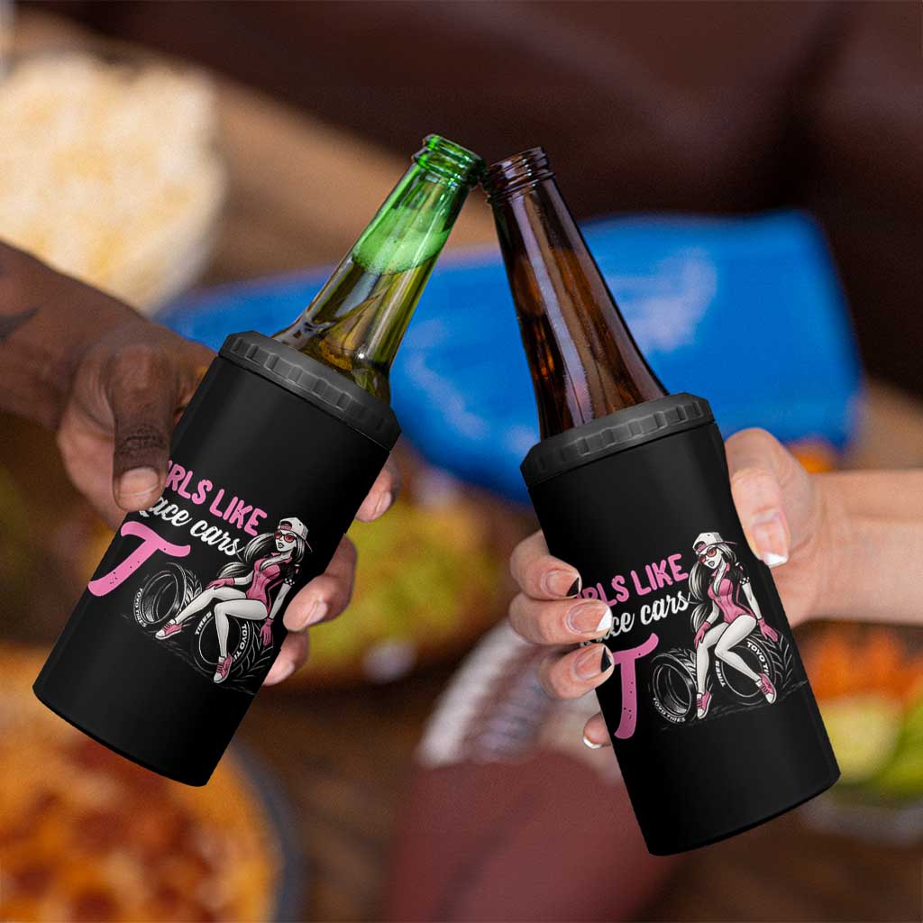 Racing Car Girl 4 in 1 Can Cooler Tumbler Girls Like Race Cars Too