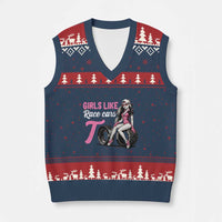 Racing Car Girl V-Neck Knit Sweater Vest Girls Like Race Cars Too - Wonder Print Shop