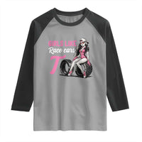 Racing Car Girl Raglan Shirt Girls Like Race Cars Too - Wonder Print Shop