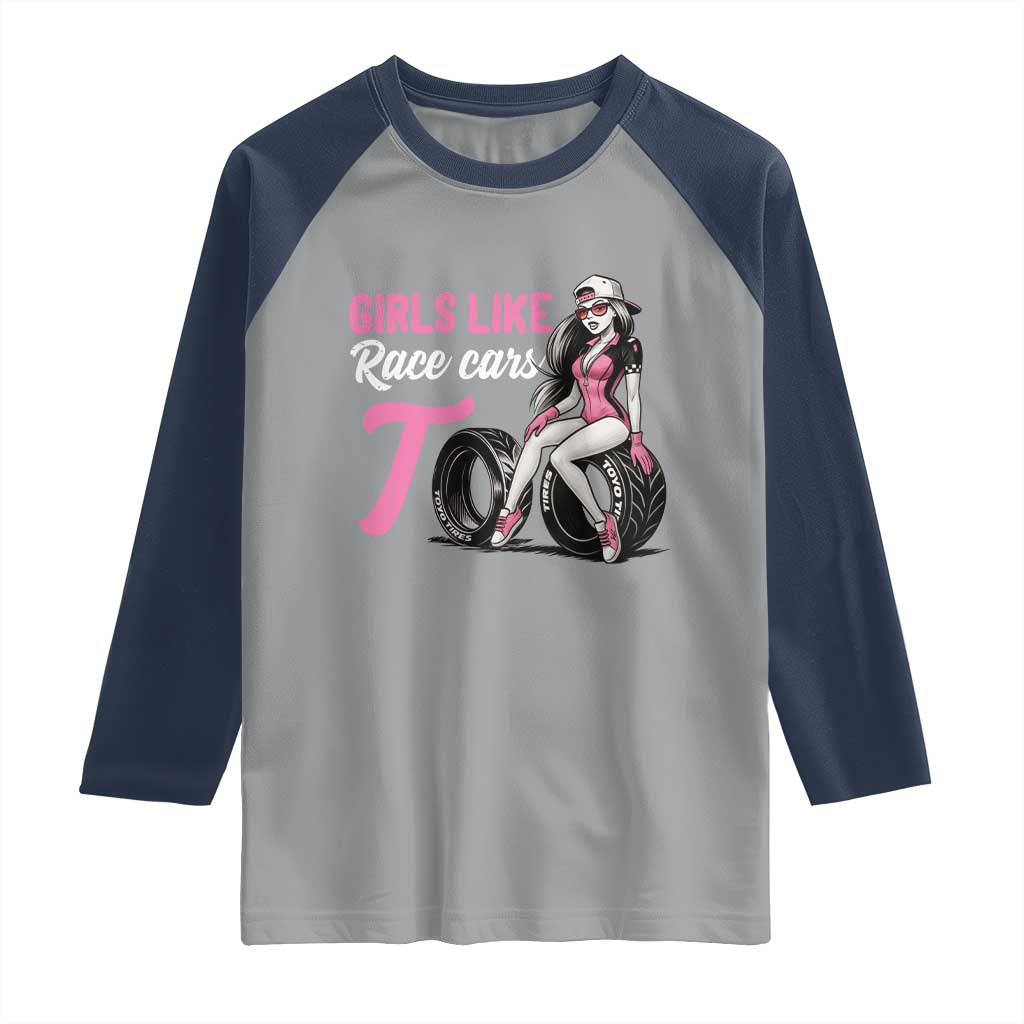 Racing Car Girl Raglan Shirt Girls Like Race Cars Too - Wonder Print Shop