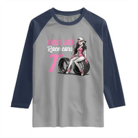 Racing Car Girl Raglan Shirt Girls Like Race Cars Too - Wonder Print Shop