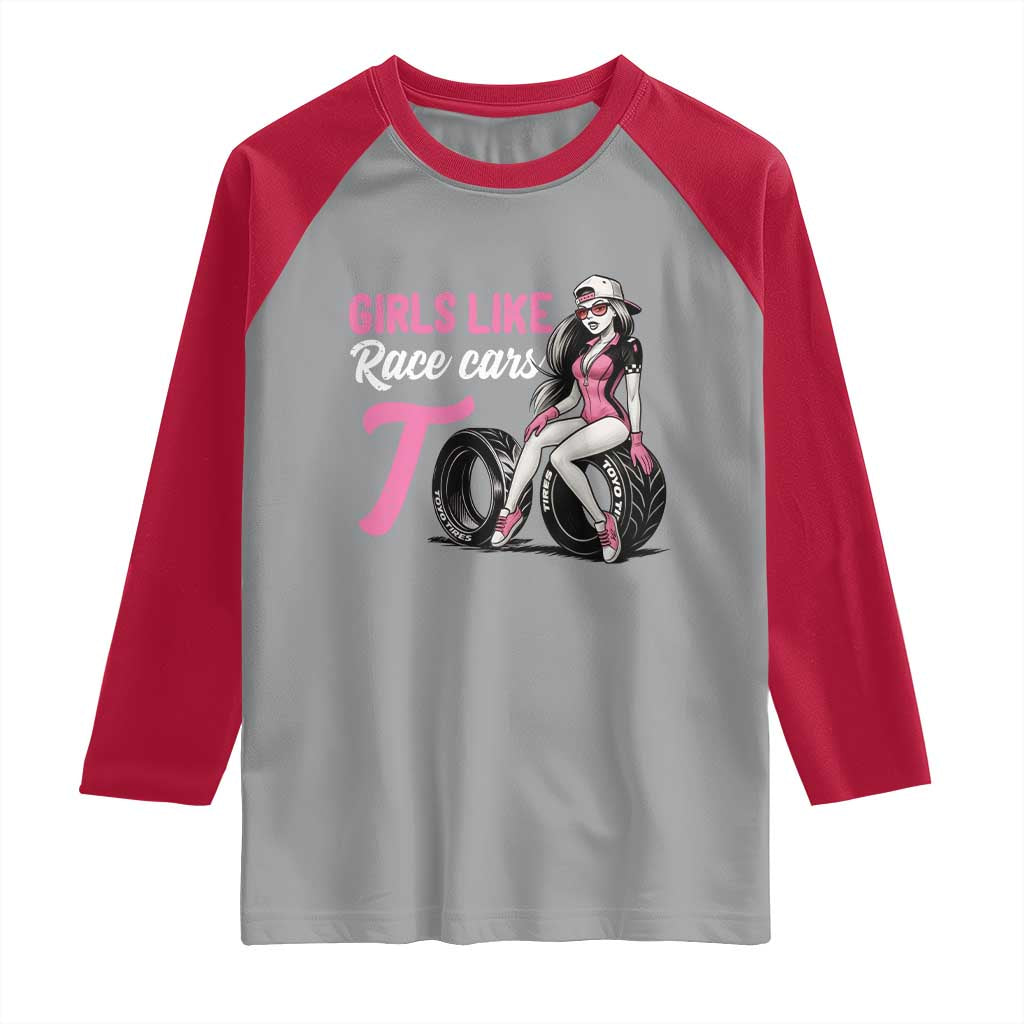 Racing Car Girl Raglan Shirt Girls Like Race Cars Too - Wonder Print Shop