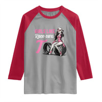 Racing Car Girl Raglan Shirt Girls Like Race Cars Too - Wonder Print Shop