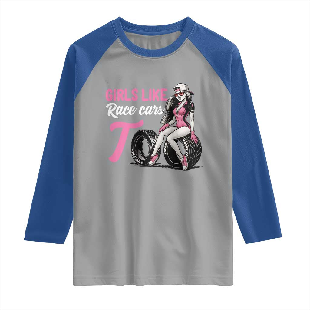 Racing Car Girl Raglan Shirt Girls Like Race Cars Too - Wonder Print Shop
