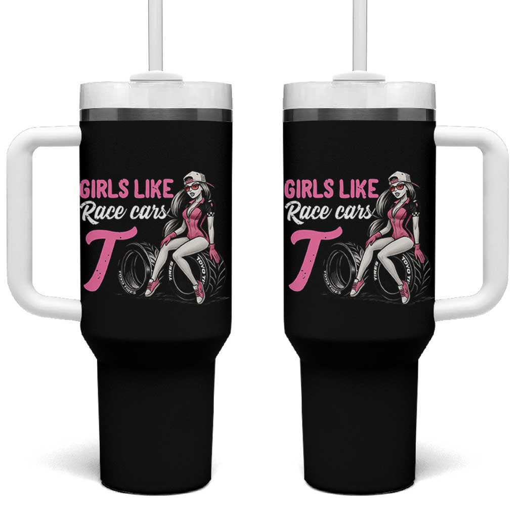 Racing Car Girl Tumbler With Handle Girls Like Race Cars Too