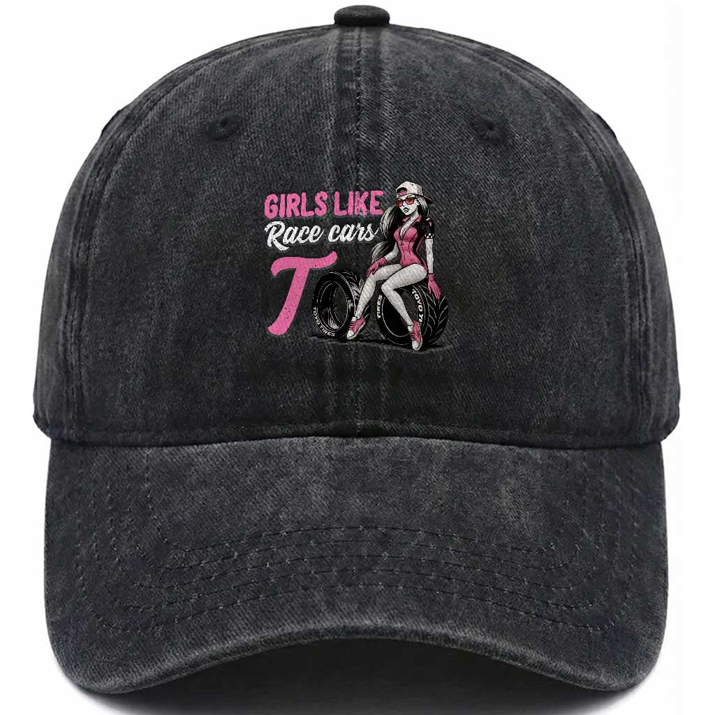 Racing Car Girl Washed Cotton Baseball Cap Girls Like Race Cars Too