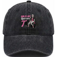 Racing Car Girl Washed Cotton Baseball Cap Girls Like Race Cars Too