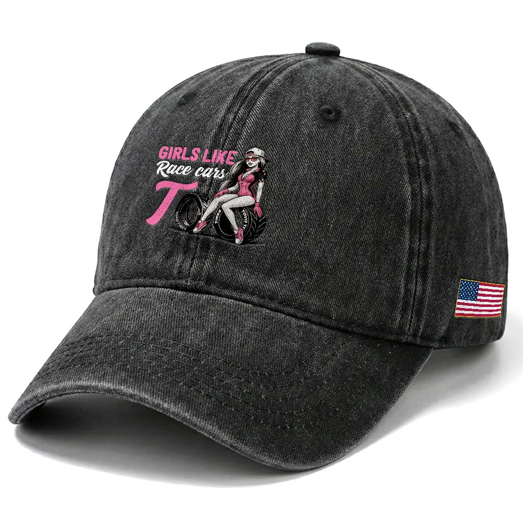 Racing Car Girl Washed Cotton Baseball Cap Girls Like Race Cars Too