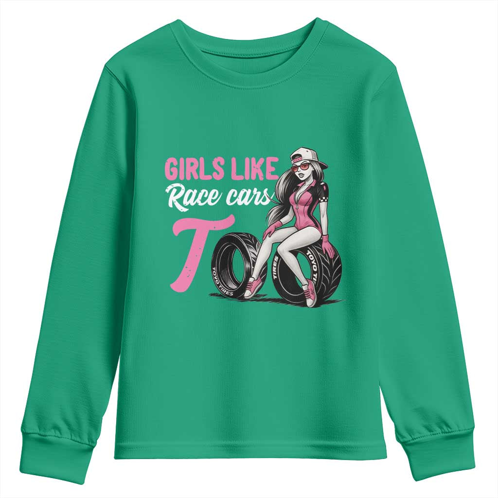 Racing Car Girl Youth Sweatshirt Girls Like Race Cars Too - Wonder Print Shop