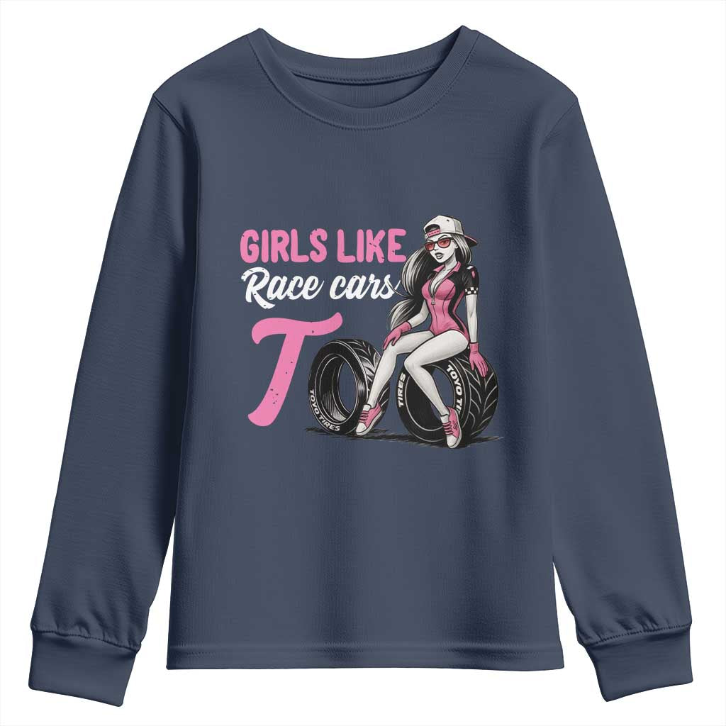 Racing Car Girl Youth Sweatshirt Girls Like Race Cars Too - Wonder Print Shop