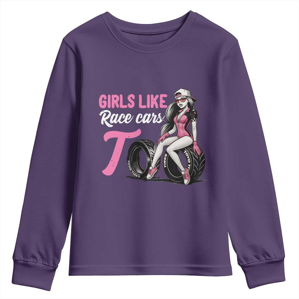 Racing Car Girl Youth Sweatshirt Girls Like Race Cars Too - Wonder Print Shop