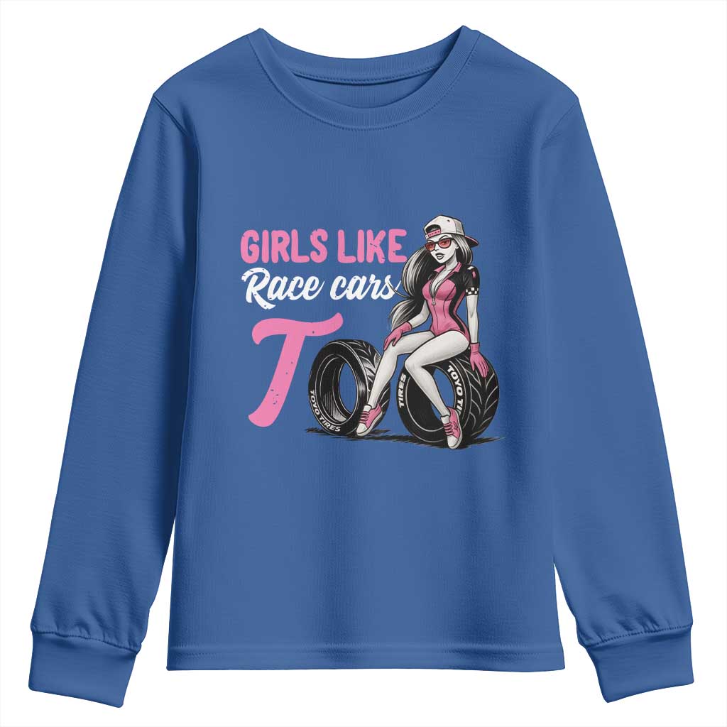 Racing Car Girl Youth Sweatshirt Girls Like Race Cars Too - Wonder Print Shop