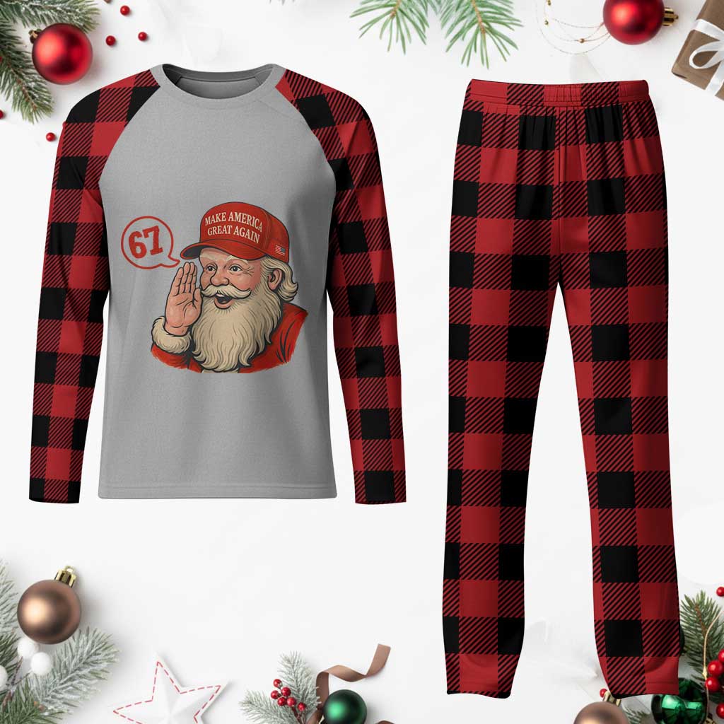 67 Six Seven Christmas Plaid Pajama Set Santa MAGA Hat Xmas - Wonder Print Shop