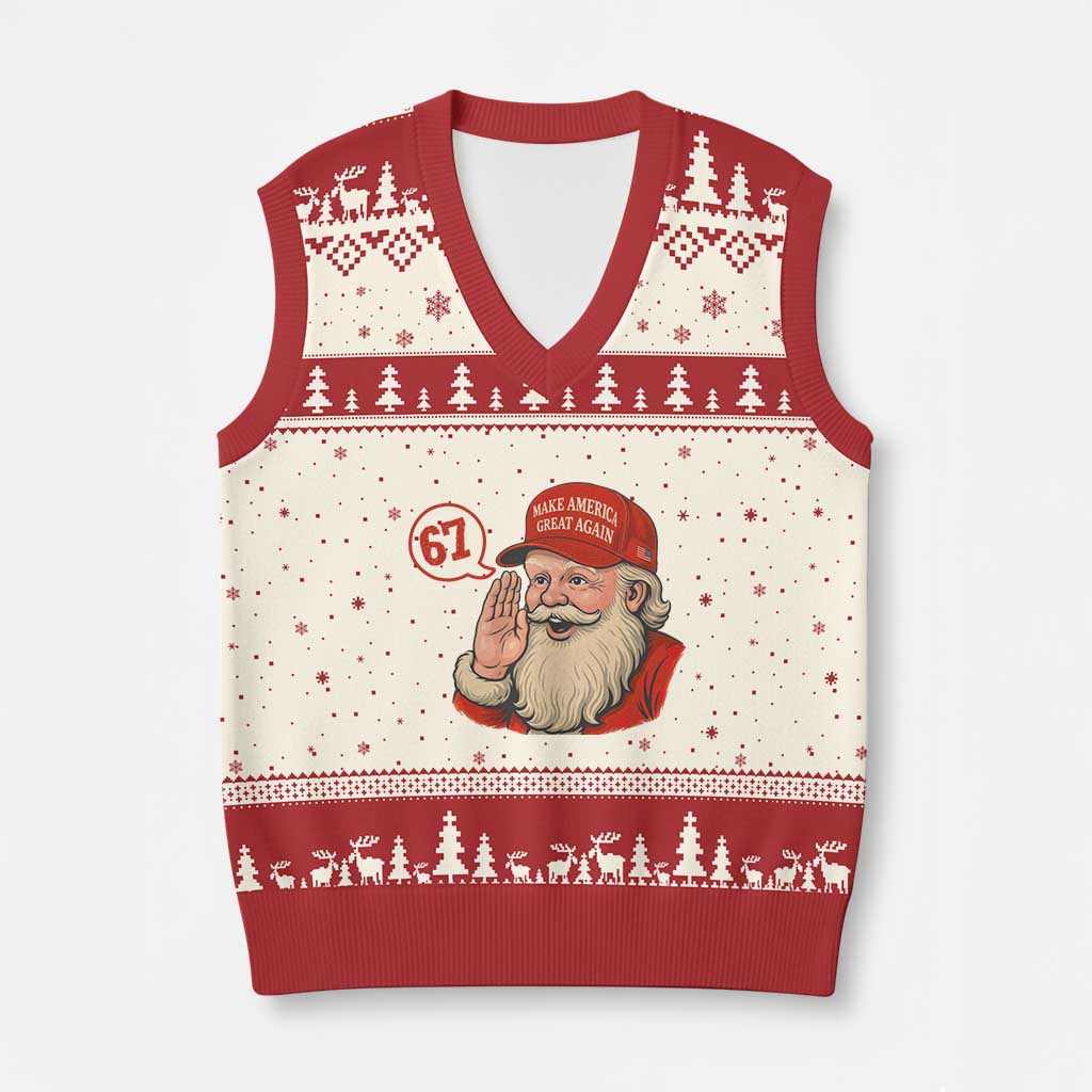 67 Six Seven Xmas V-Neck Knit Sweater Vest Santa MAGA Hat Xmas - Wonder Print Shop