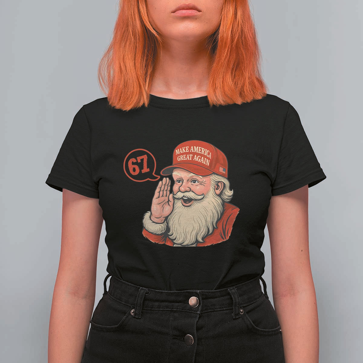 67 Six Seven Christmas T Shirt For Women Santa MAGA Hat Xmas - Wonder Print Shop