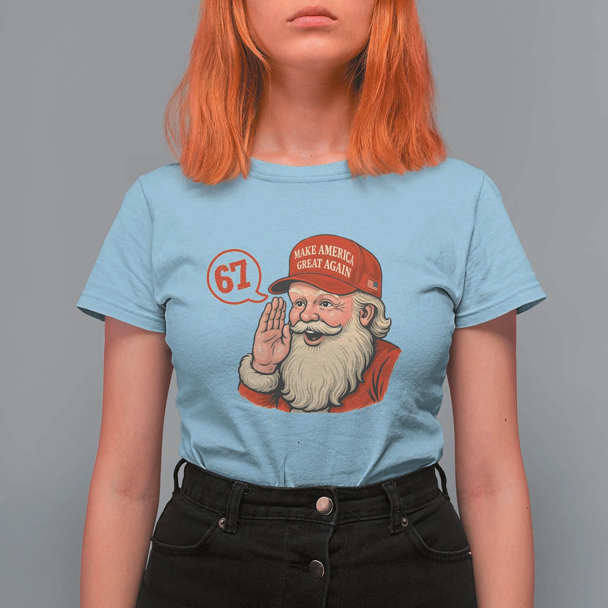 67 Six Seven Christmas T Shirt For Women Santa MAGA Hat Xmas - Wonder Print Shop