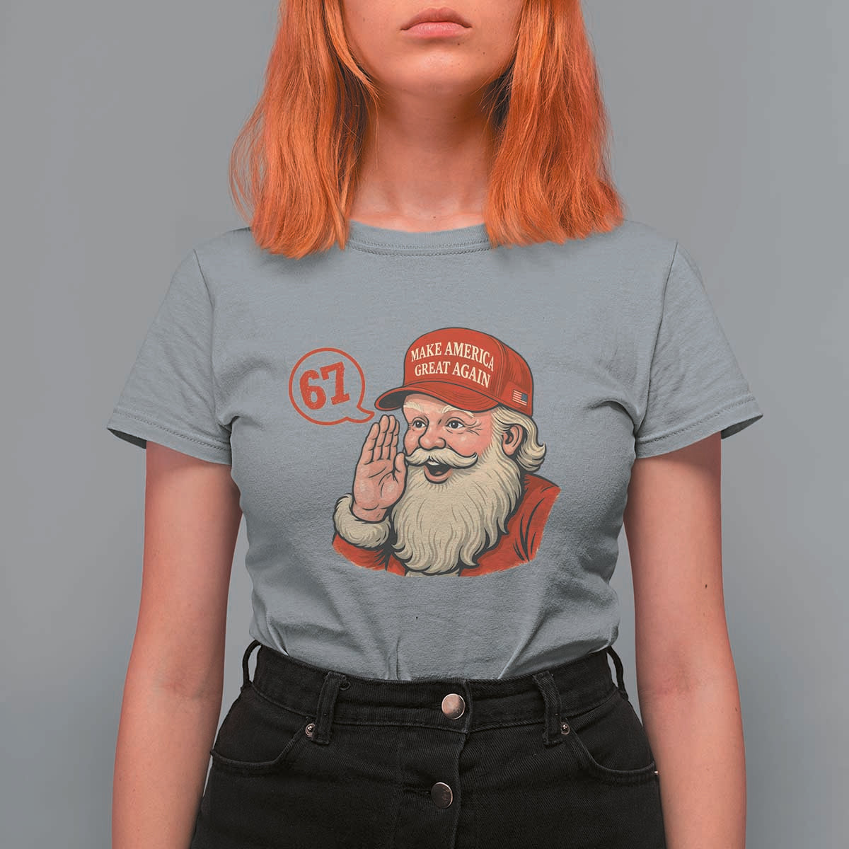 67 Six Seven Christmas T Shirt For Women Santa MAGA Hat Xmas - Wonder Print Shop