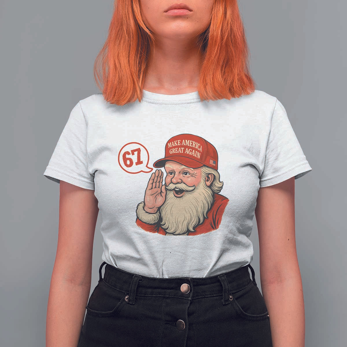 67 Six Seven Christmas T Shirt For Women Santa MAGA Hat Xmas - Wonder Print Shop