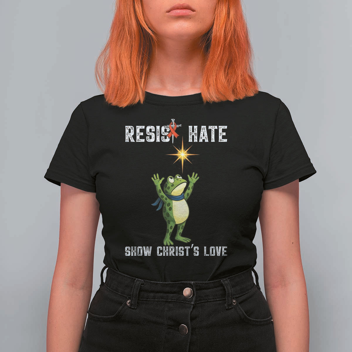 Resist Frog T Shirt For Women Christian HIV Awareness Red Ribbon - Wonder Print Shop