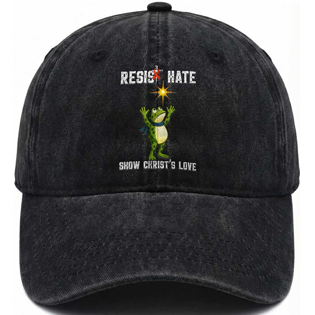 Resist Frog Washed Cotton Baseball Cap Christian HIV Awareness Red Ribbon