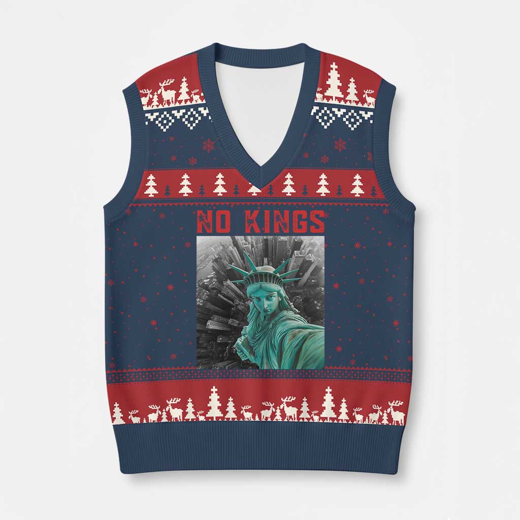 No Kings V-Neck Knit Sweater Vest Statue of Liberty Selfie Freedom - Wonder Print Shop