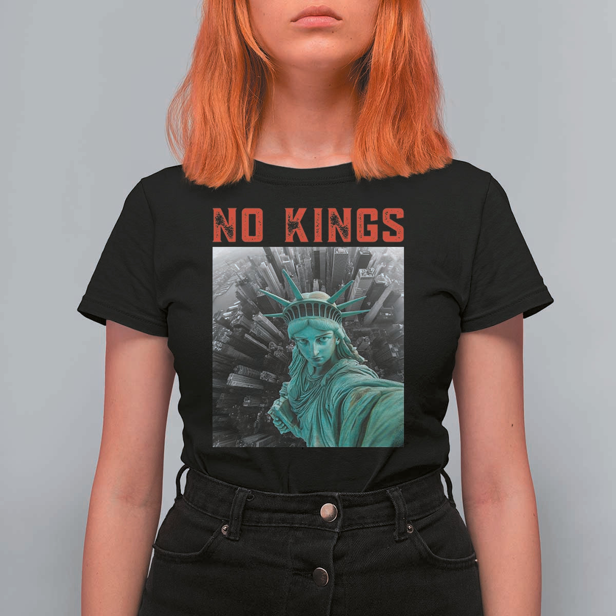 No Kings T Shirt For Women Statue of Liberty Selfie Freedom - Wonder Print Shop