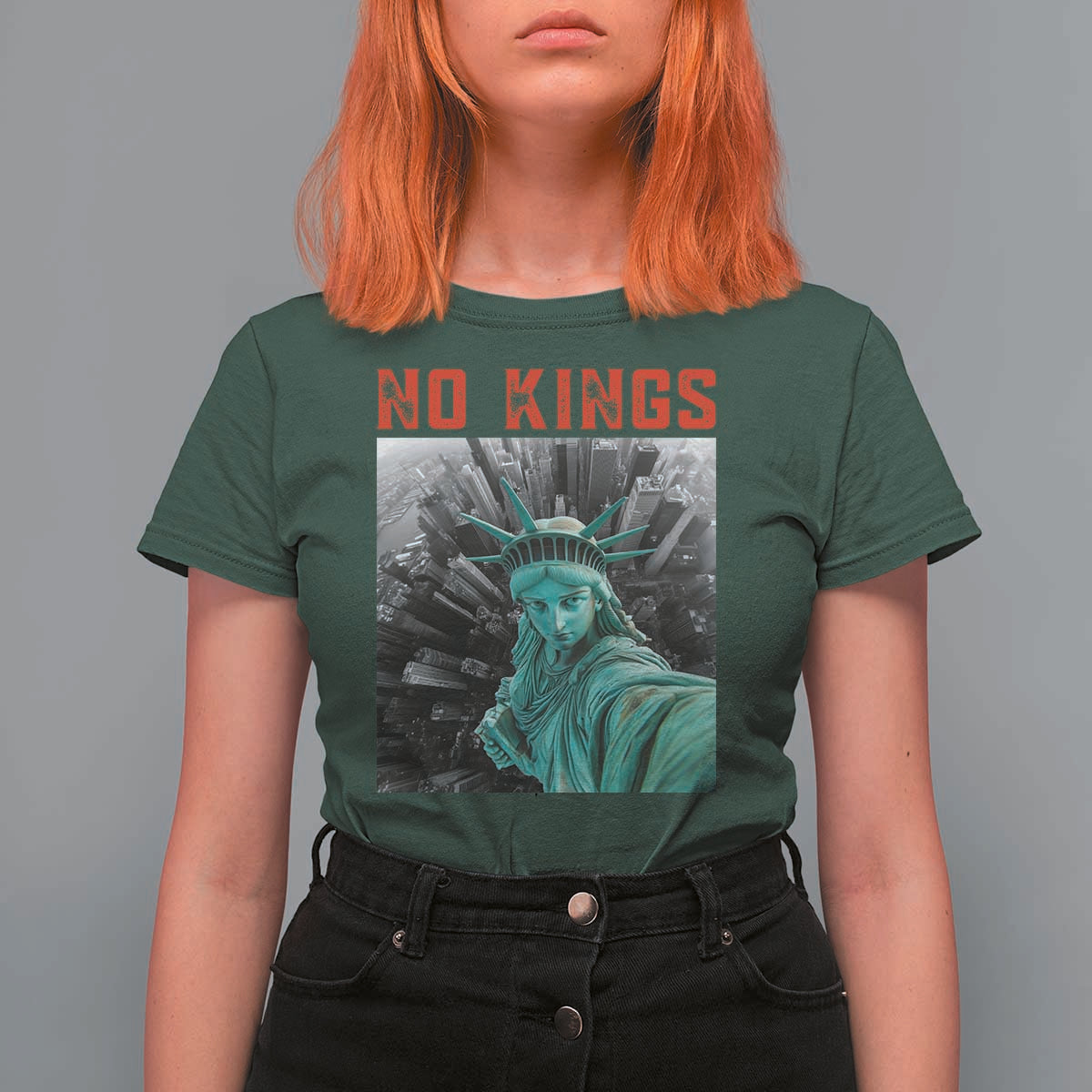 No Kings T Shirt For Women Statue of Liberty Selfie Freedom - Wonder Print Shop