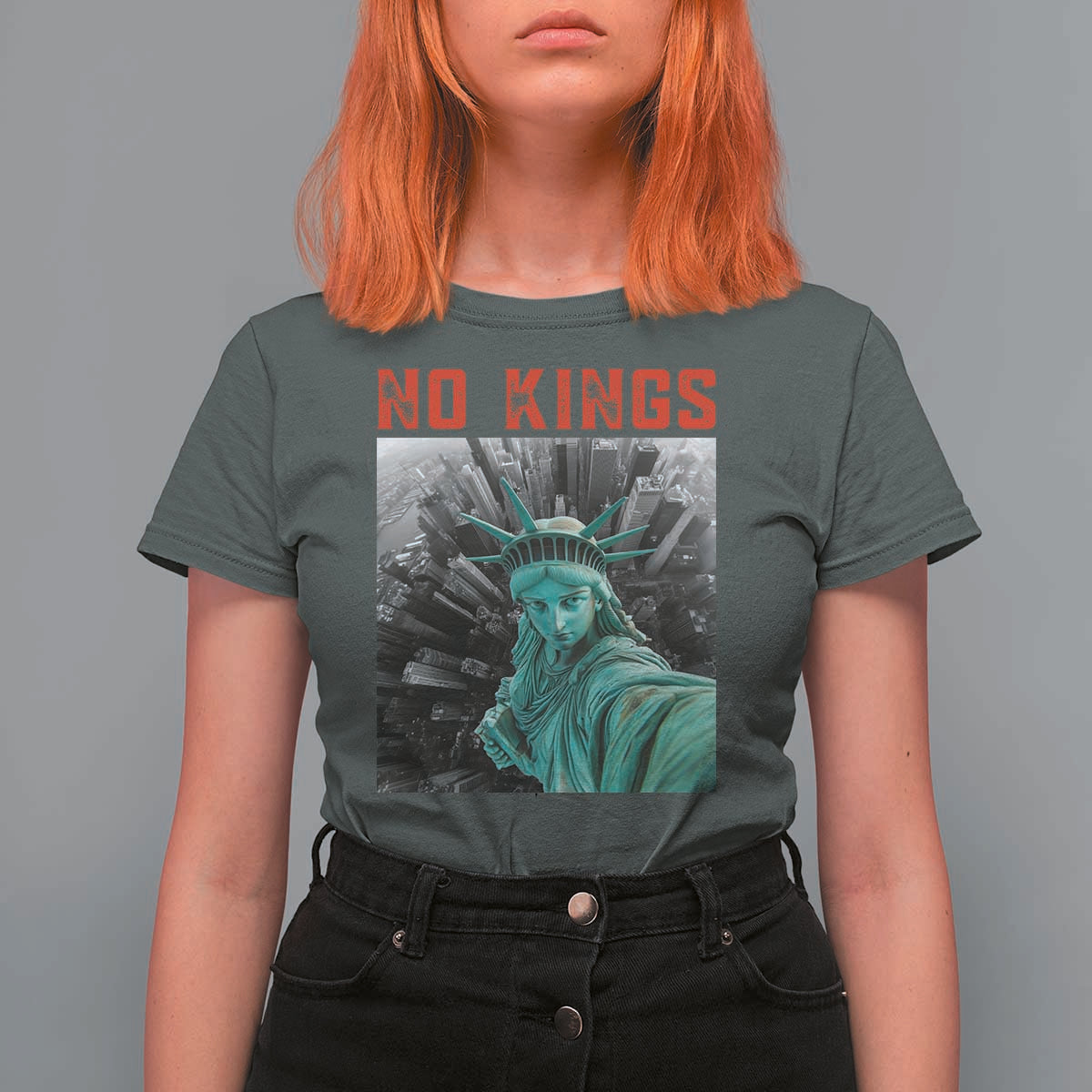 No Kings T Shirt For Women Statue of Liberty Selfie Freedom - Wonder Print Shop