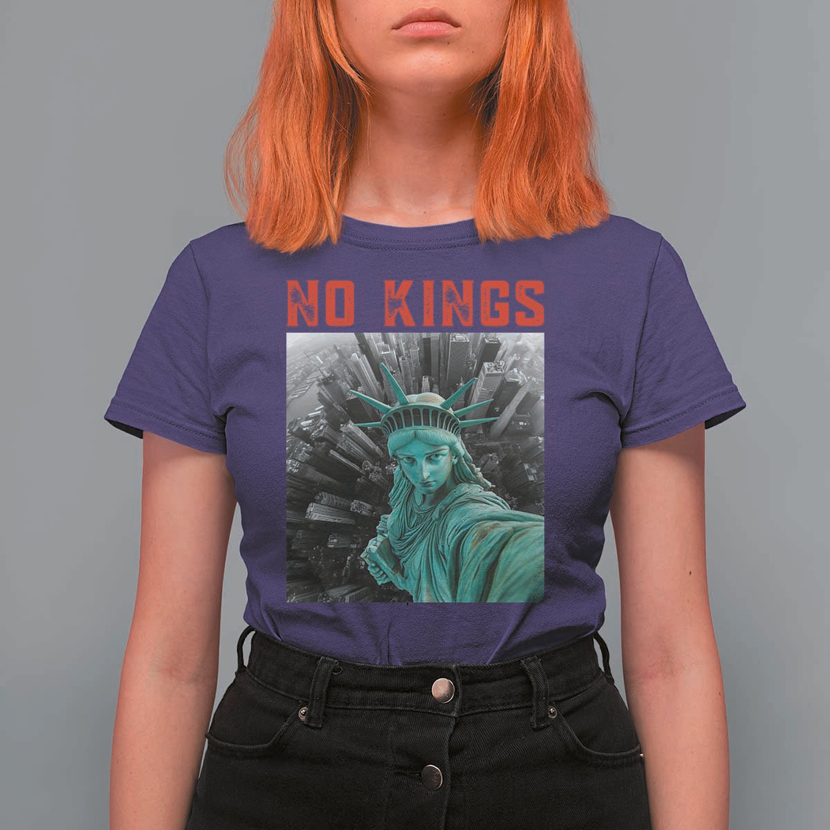 No Kings T Shirt For Women Statue of Liberty Selfie Freedom - Wonder Print Shop