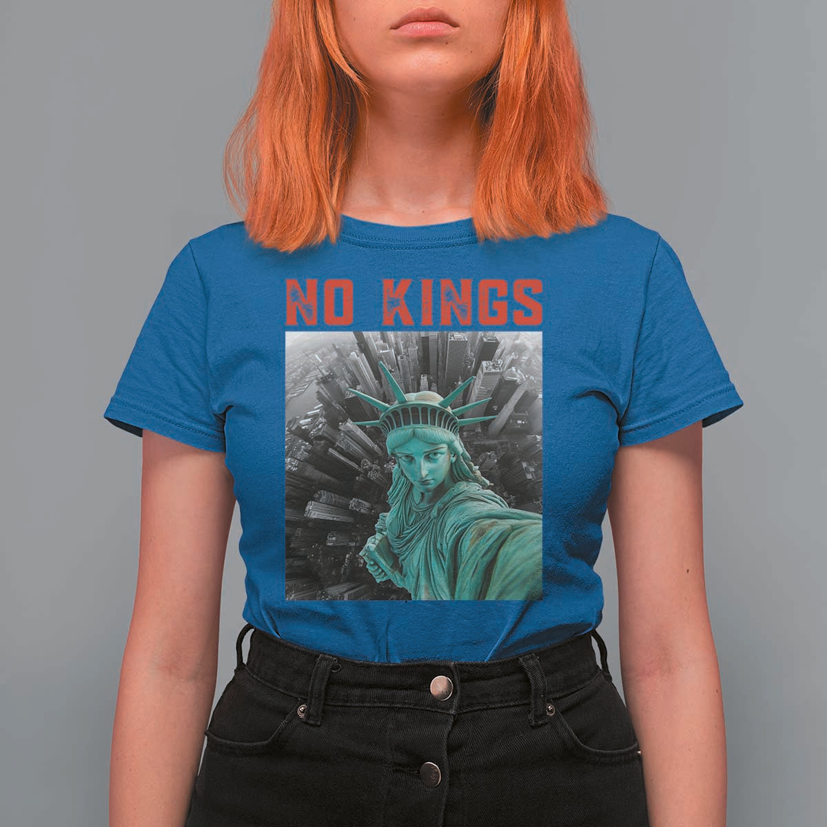 No Kings T Shirt For Women Statue of Liberty Selfie Freedom - Wonder Print Shop