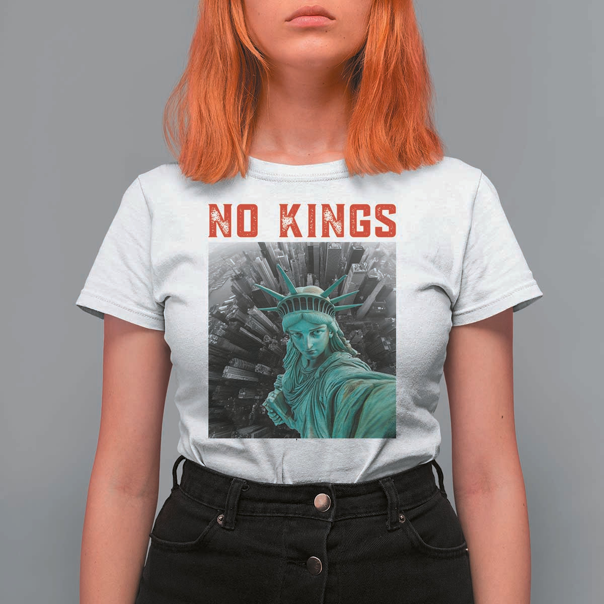 No Kings T Shirt For Women Statue of Liberty Selfie Freedom - Wonder Print Shop